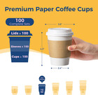 100 Pack 12 Oz Disposable Coffee Cups With Lids  Sleeves  Leak-proof To Go Coffe