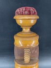 Vintage Sewing Turned Wood Table Clamp Pincushion England C 1900