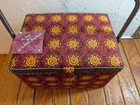 Vintage Nos Wicker   Fabric Sewing Basket Box W handle With Contents