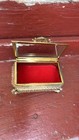Gold Filigree Ormolu Cherub Jewelry Box Beveled Glass Casket Velvet
