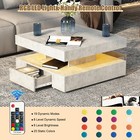Modern Led Coffee Table With 2 Drawers Storage White Square Center Middle Table