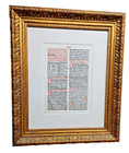 Framed Antique Original Misael Leaf C1650 Red And Black Latin Script 