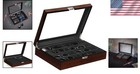 8 Compartment Eyeglasses Storage Box With Faux Leather   Real Glass Top  Brown