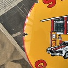 Vintage 1955 Shell Gasoline Station 12 Inch Convex Porcelain Enamel Sign