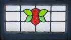 Simple Floral Midsize Old English Leaded Stained Glass Window 24 1 4  X 14 