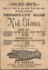 Trade Card Palais Royal  Important Sale Of Kid Gloves