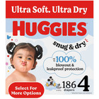 New Huggies Snug   Dry Baby Diapers  Size 4  22-37 Lbs   186 Count