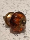 Large 1 75  Round Vintage antique Fine Amber Cut Glass   Brass Knobs