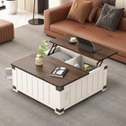 Farmhouse Lift Top Coffee Table With Storage   Charging Station Wood Square