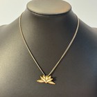 Necklace Pendant Lotus Flower Gold Tone Chain Vintage Brass Inlay