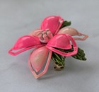 Vintage Mid Century Metal Enamel Flower Brooch Two-tone Pink W  Leaves
