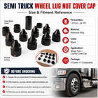 12pc Black Aluminum Lug Nut Cone Cover Caps 1 375-24 Thread Semi Truck Trim Kit