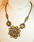 Antique Czech Necklace Glass Citrine Flowers