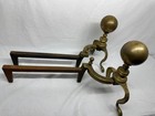Vintage Andirons Big Cannon Ball Brass Fireplace Heavy Iron Log Holders