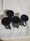4 Vntg Blk Indiana Glass Embossed German Tavern Scene Beer Mugs stein 6 