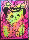 Aceo Original Art Cute Cowboys Hat Kitty Cat Alt Celestial Stars Sunset Whimsy