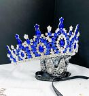 Silver Blue Crystal Crown  Quinceanera Rhinestone Crown  Bridal Wedding Headband