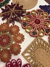 Vtg Boho Woven Rattan Straw Trivets Set Of 23 Colorful Mid Century Wall Decor