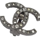 Chanel Cc Earrings Clip-on Silver Rhinestone 13k 125212