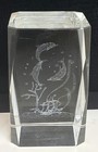 3d Frolicking Dolphin Paperweight Laser-etched Lead Crystal Glass Cube W box