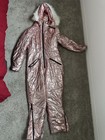 Women   s M Pink Winter Ski Suit Fur Collar Coat Waterproof Warm Jumpsuit Snowsuit