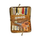 Vintage Mini Sewing Kit Goldtone Padded Case Purse Pocket Travel Size Kiss Lock