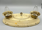 Antique Art Deco Cast Tin Double Bulb Ceiling Light Fixture   Porcelain Sockets