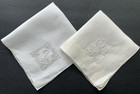 A  Vintage Lot 2 White Hankies Monogram R Madeira Style Hand Embroidery Wedding 