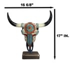 Large Rustic Western Bull Cow Skull With Turquoise Red Rocks Desktop Figurine