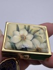 Vintage Brass And Enamel Floral Lipstick Holder With Mirror And Pill Box