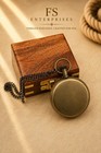 Vintage Brass Pocket Watch With Chain   Wooden Box  Roman Numeral Dial