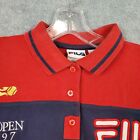Vtg Fila Mens Polo Shirt Sz L Red Us Open 1997 Tennis Cotton Embroidered Button
