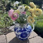 Xl Pitcher Pitcher Blue   White Porcelain 60 Oz Hand Painted Glaze Floral 9 25   