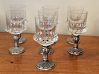 Vintage Set 7 German Cut Crystal Pewter Stem Wine Goblets Praego Edles Zinn