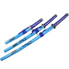 3pc Light Blue Samurai Sword Set Carbon Steel Blades With Stand Good Quality