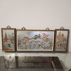Set 3pcs Antique Collectible Asian Foil Art Painting Vintage Traditional Chinese