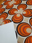 Awesome Rare Vintage Mid Century Retro 70s 60s Org Brn Blk Op Art Circles Fabric