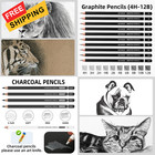 Drawing Sketching Pencil Set  24 Piece Pro Artist Sketch Kit - Graphite Black 