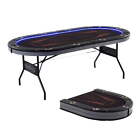 Foldable Poker Table 10 Player Led Lights Texas Holdem Casino Game Cup Holders