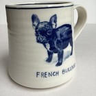 Anthropologie Molly Hatch French Bulldog Stoneware Mug Blue White 14 Oz Cup Dog
