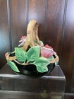 Vtg Fitz   Floyd Ff 1987 Black pink Midnight Rose Porcelain Basket Discontinued 
