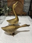 Vintage Set Of 2 Solid Brass Geese Ducks Mid Century  Cottage Figurines Statues