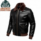 Men   s Lambskin Leather Bomber Jacket Faux Fur Collar Aviator Pilot Coat