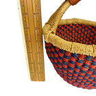Bolga Ghana African Handwoven Market Basket Leather Wrapped Handle Natural Small