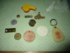 Vintage Junk Drawer Lot Pins Wooden Coins Tokens Advertising