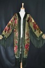 Art To Classic Eastern Flower Burnout Velvet Fringe Jacket Coat Kimono Duster 