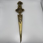 Vtg Xl  Brass Armour Knight Head Handle Dagger Letter Opener Marked England 13 5