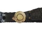 Vintage Boho Black Woven Leather Wide Statement Belt Ornate Silver Stone Buckle