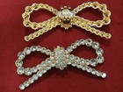   crystal Rhinestone Bow Shoe Clips Pair Gold Tone Diamante Bridal Wedding Heels