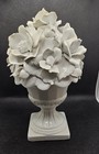 White Glazed Majolica Sculpture With Hand Sculpted Peony  Flowers Italy